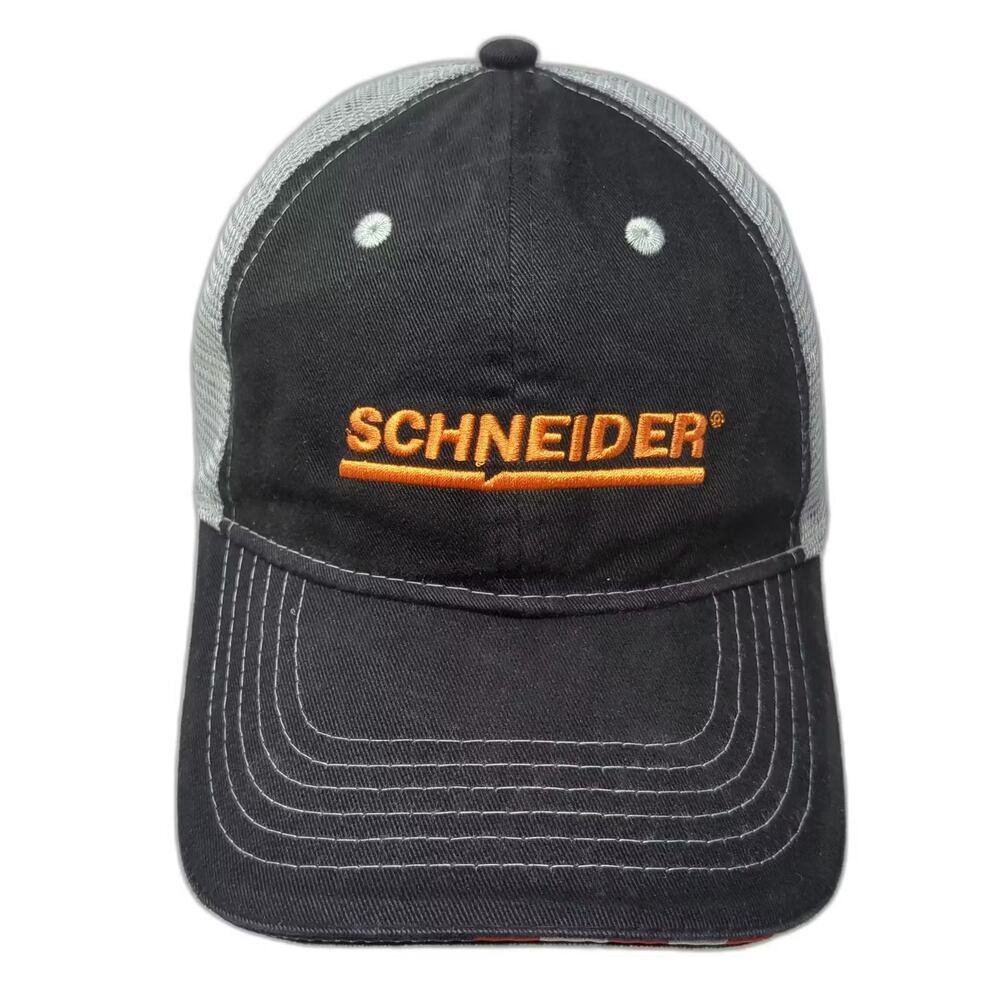Schneider Baseball Cap Hat Black Gray One Size Mesh Back Embroidered Strapback